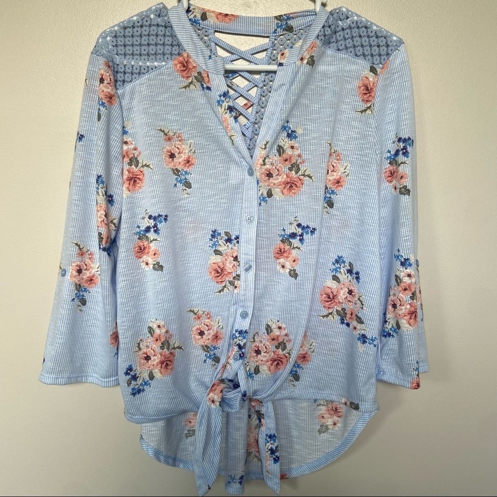 No Boundaries Baby Blue & Pink Floral Top